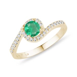 Zlatý diamantový prsten se smaragdem KLENOTA