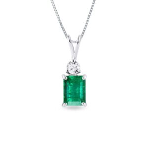 Náhrdelník s emerald smaragdem a diamantem v bílém zlatě KLENOTA