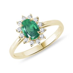 Smaragdový prsten s brilianty ve žlutém zlatě KLENOTA