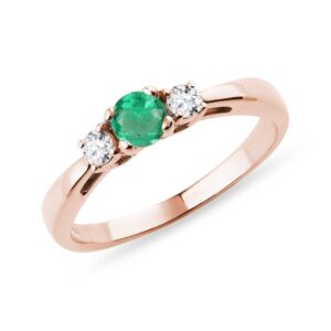 Smaragdový prsten s brilianty v růžovém zlatě KLENOTA