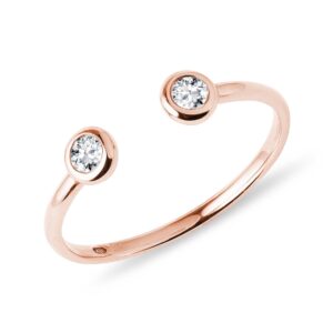 Otevřený prsten s bezel diamanty v růžovém zlatě KLENOTA