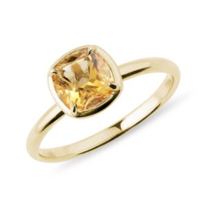 Zlatý prsten s citrínem v brusu cushion KLENOTA