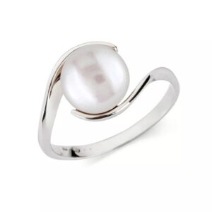 Prsten z bílého zlata s růžovou perlou KLENOTA