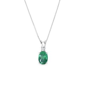 Luxusní náhrdelník se smaragdem a diamantem v bílém zlatě KLENOTA