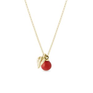 Zlatý náhrdelník s korálem a malým lístkem KLENOTA