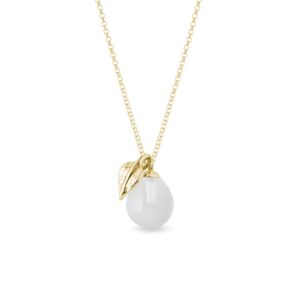 Zlatý náhrdelník s bílým měsíčním kamenem a lístečkem KLENOTA