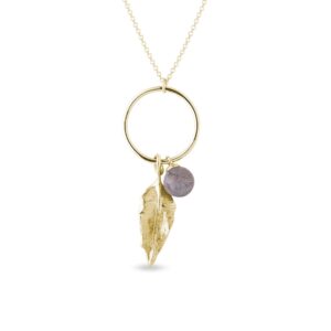Zlatý náhrdelník s labradoritem a lístkem na kruhu KLENOTA