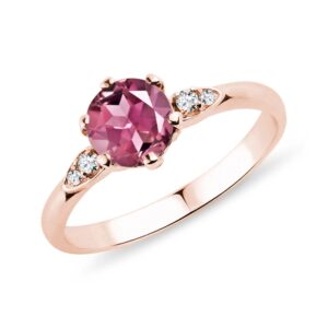 Prsten z růžového zlata s turmalínem a brilianty KLENOTA