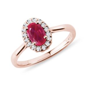 Prsten s rubínem a diamanty v růžovém zlatě KLENOTA