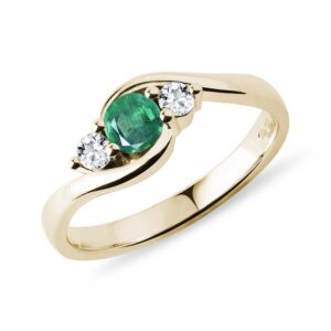 Zlatý prsten s kulatým smaragdem a brilianty KLENOTA