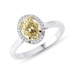 Halo prsten se žlutým a čirými diamanty ve zlatě KLENOTA