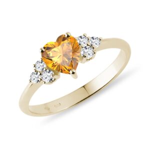 Zlatý prsten se srdcovým citrínem a diamanty KLENOTA