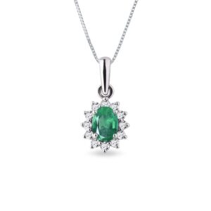 Smaragdový náhrdelník s diamanty v bílém zlatě KLENOTA