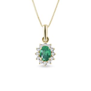 Smaragdový náhrdelník s diamanty ve žlutém 14k zlatě KLENOTA