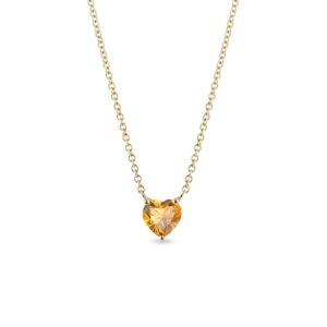 Zlatý náhrdelník s citrínem ve tvaru srdíčka KLENOTA