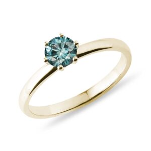 Prsten ze žlutého zlata s modrým diamantem KLENOTA