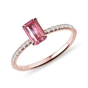 Prsten s turmalínem a diamanty v růžovém zlatě KLENOTA