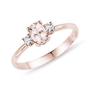 Prsten s morganitem a diamanty v růžovém 14k zlatě KLENOTA