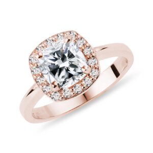 Luxusní diamantový prsten cushion v růžovém zlatě KLENOTA