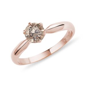 Prsten s 0,5ct champagne diamantem v růžovém zlatě KLENOTA