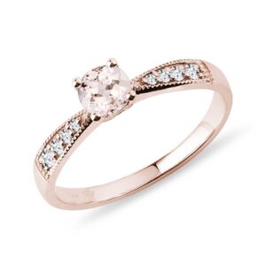 Prsten z růžového 14k zlata s morganitem a diamanty KLENOTA