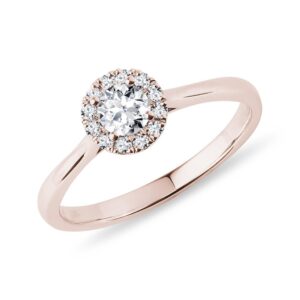 Zásnubní briliantový prsten v růžovém zlatě KLENOTA