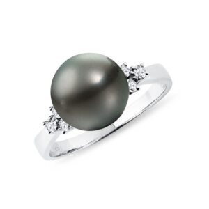 Prsten z bílého zlata s tahitskou perlou a diamanty KLENOTA
