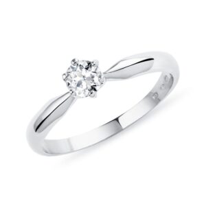 Zásnubní prsten s briliantem v bílém 14k zlatě KLENOTA