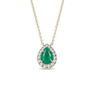 Elegantní diamantový náhrdelník se smaragdem ve žlutém zlatě
