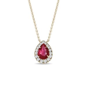 Elegantní diamantový náhrdelník s rubínem ve žlutém zlatě KLENOTA