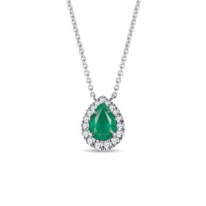 Elegantní diamantový náhrdelník se smaragdem v bílém zlatě KLENOTA