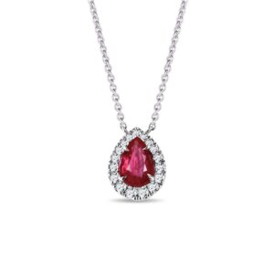 Elegantní diamantový náhrdelník s rubínem v bílém zlatě