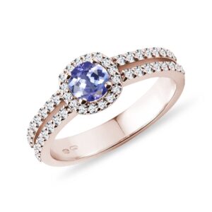 Luxusní diamantový prsten s tanzanitem v růžovém zlatě KLENOTA