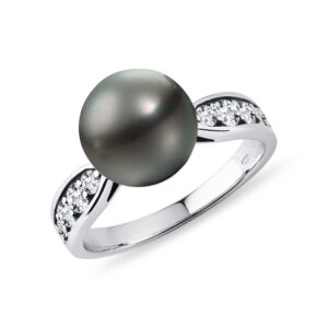 Diamantový prsten s tahitskou perlou v bílém zlatě KLENOTA