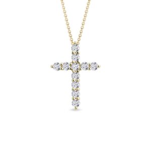 Luxusní diamantový křížek ze žlutého 14k zlata KLENOTA