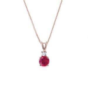 Rubínový náhrdelník z růžového 14k zlata s diamantem