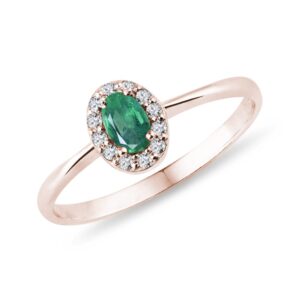 Diamantový prsten se smaragdem v růžovém zlatě KLENOTA