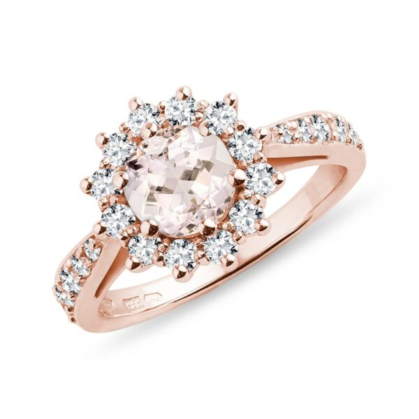 Luxusní prsten s morganitem a brilianty v růžovém zlatě