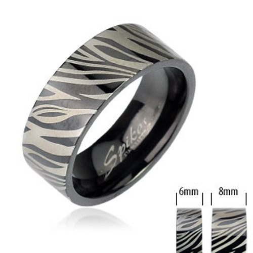 Ocelový prsten - černá zebra - Velikost: 56