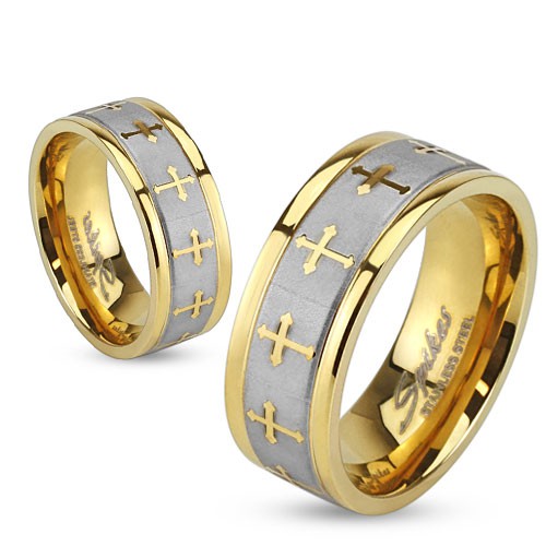 Ocelový prsten ve zlaté a stříbrné barvě