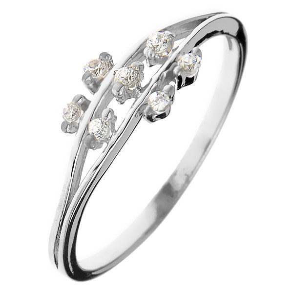 Prsten ze stříbra 925 - drobné zirkonové kvítky na stoncích - Velikost: 52