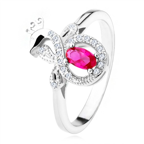 Stříbrný prsten 925 s tmavě růžovým oválným kamenem