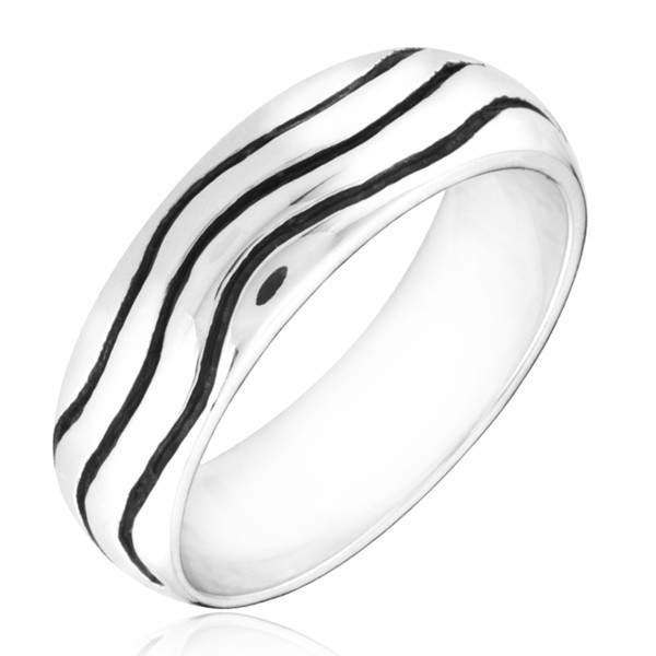 Stříbrný prsten 925 - zaoblený kroužek s vlnkami - Velikost: 51