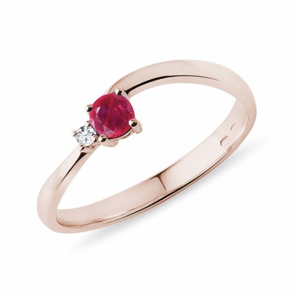 Briliantový prsten waves s rubínem v růžovém zlatě