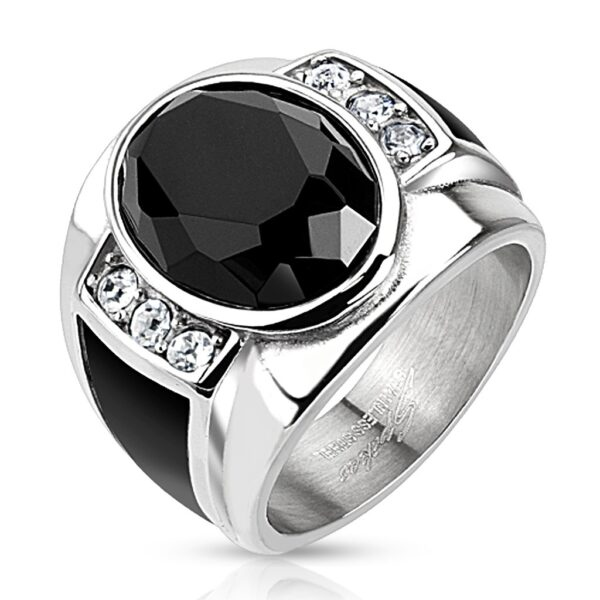 Ocelový prsten s černým broušeným oválem