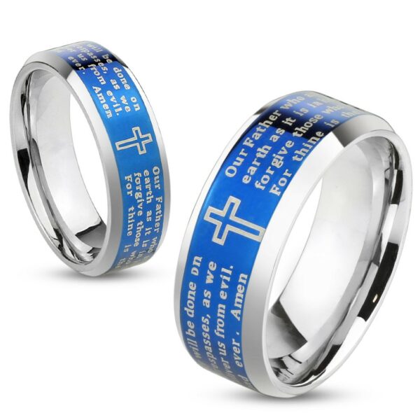 Ocelový prsten s modrým středovým pásem
