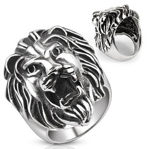 Ocelový prsten - velká lví hlava - Velikost: 59