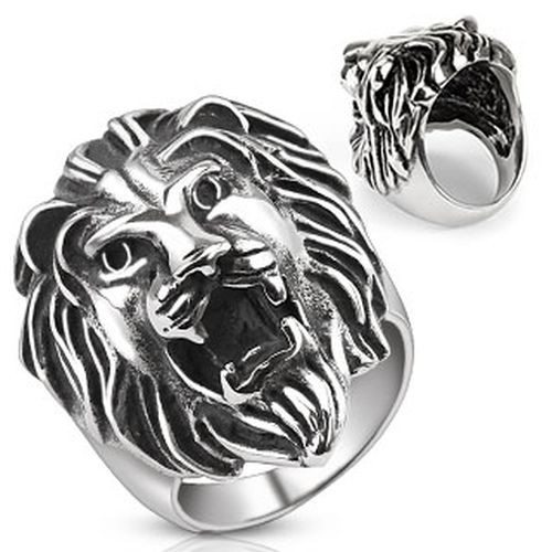 Ocelový prsten - velká lví hlava - Velikost: 60