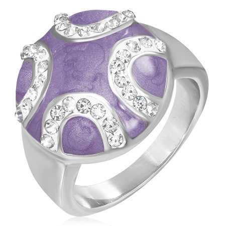 Ocelový prsten - vypouklý fialový kruh