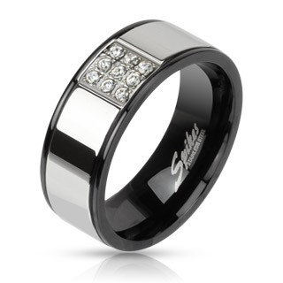 Prsten z oceli - stříbrný s černými okraji